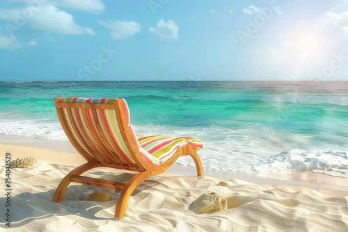 Lounge chair n the beach. generative ai. © SEUNGJIN