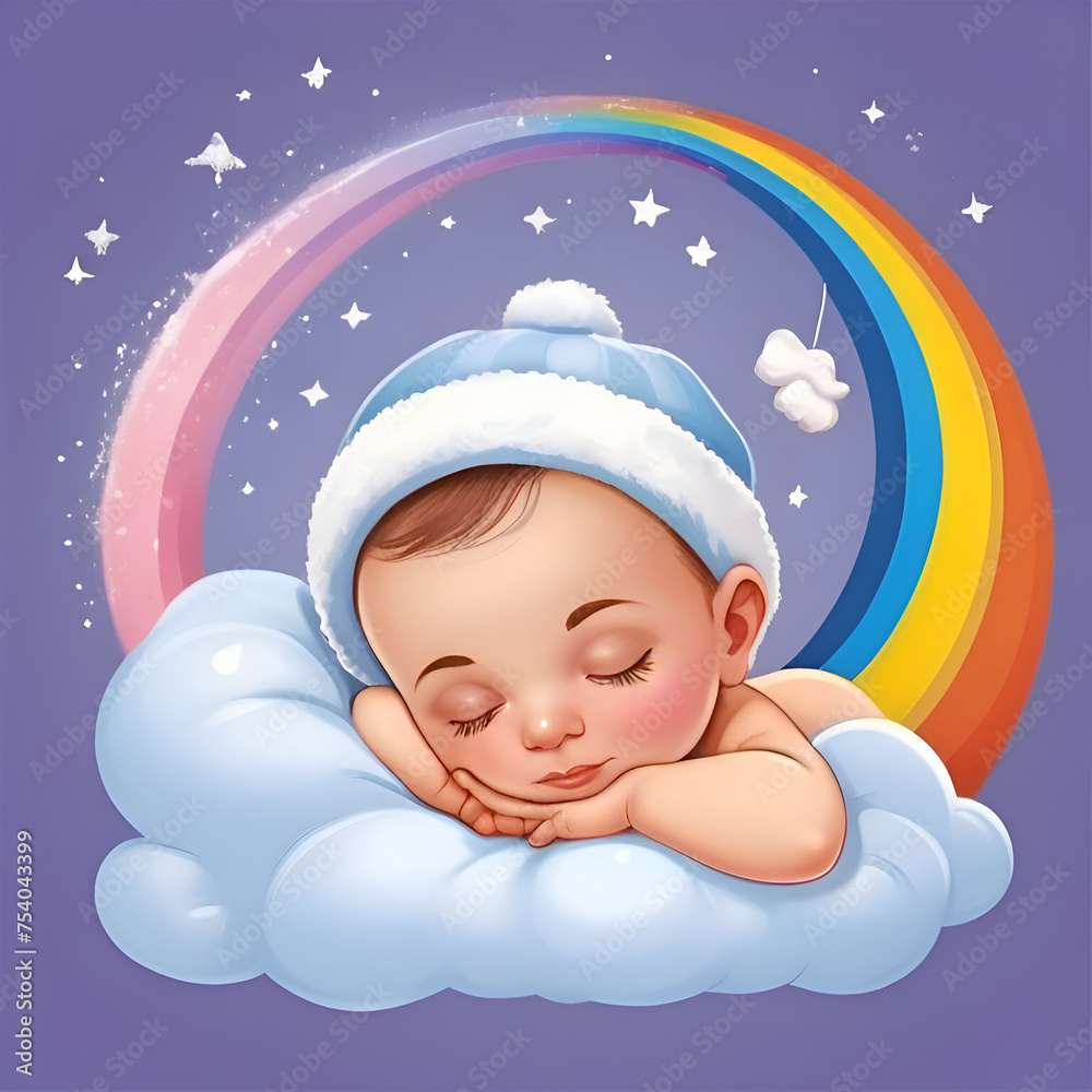 Cartoon illustration of a cute baby sleeping. Cartoon illustration of a cute baby sleeping.