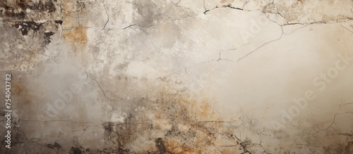 The weathered concrete wall is marked by patches of dirt, showcasing a worn and aged appearance. The layers of grime add character to the rustic backdrop. photo
