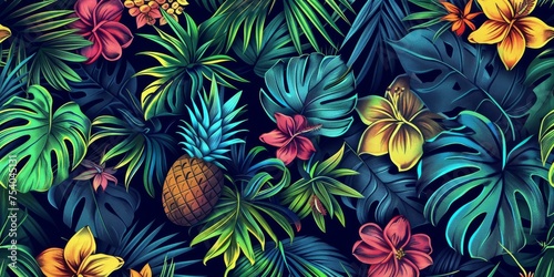 Background Texture Pattern - Summer Cel-Shaded Tropical Paradise - Color Palette of Bright Greens, Dazzling Yellows, and Deep Blues created with Generative AI Technology © Sentoriak