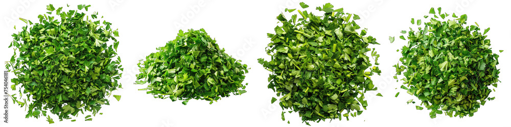 Chopped dry parsley leaves pile  Hyperrealistic Highly Detailed Isolated On Transparent Background Png File - obrazy, fototapety, plakaty 