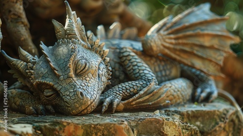 Close up of dragon statue in the garden  Thailand.  Selective focus 