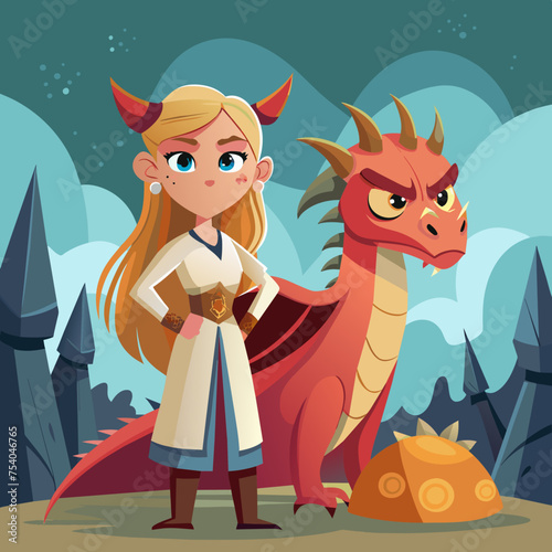 Dragonhearted Rebel She s Not Your Average Princess  Illustrate a rebellious girl standing defiantly alongside her dragon ally  challenging norms with her attitude