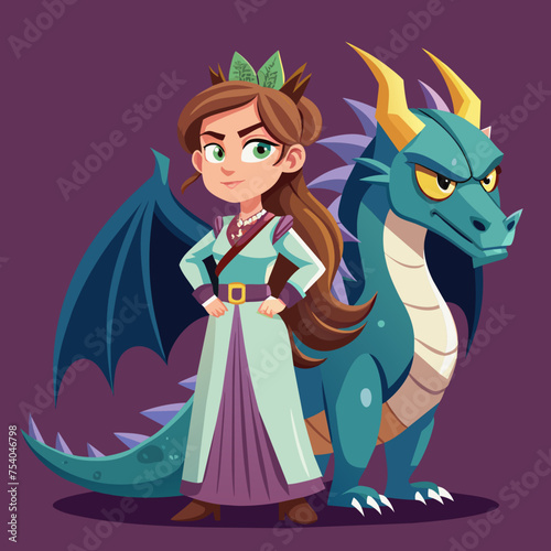 Dragonhearted Rebel She s Not Your Average Princess  Illustrate a rebellious girl standing defiantly alongside her dragon ally  challenging norms with her attitude