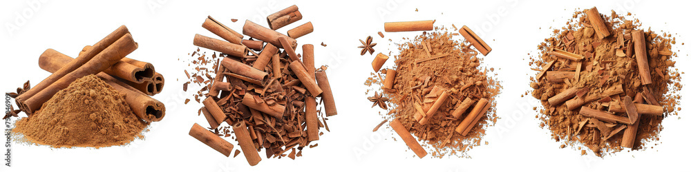 Cinnamon Ceylon ground pile scattered  Hyperrealistic Highly Detailed Isolated On Transparent Background Png File - obrazy, fototapety, plakaty 