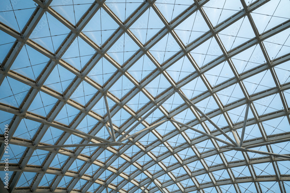 Mesh metal frame skylight in exhibition hall