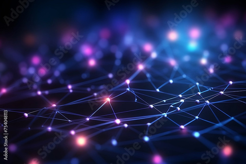 abstract 3d connected dots and lines, network connection structure, science and technology background, neon © Salawati