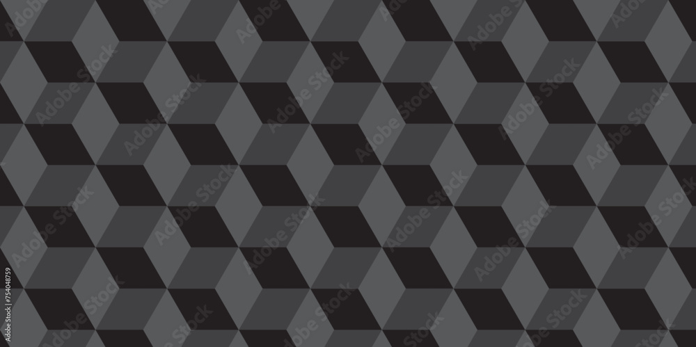 Fototapeta premium Seamless abstract black and gray stripe rectangles hexagon type cube geometric pattern. modern square diamond mosaic pattern. retro ornament grid tiles and wallpaper used for background.