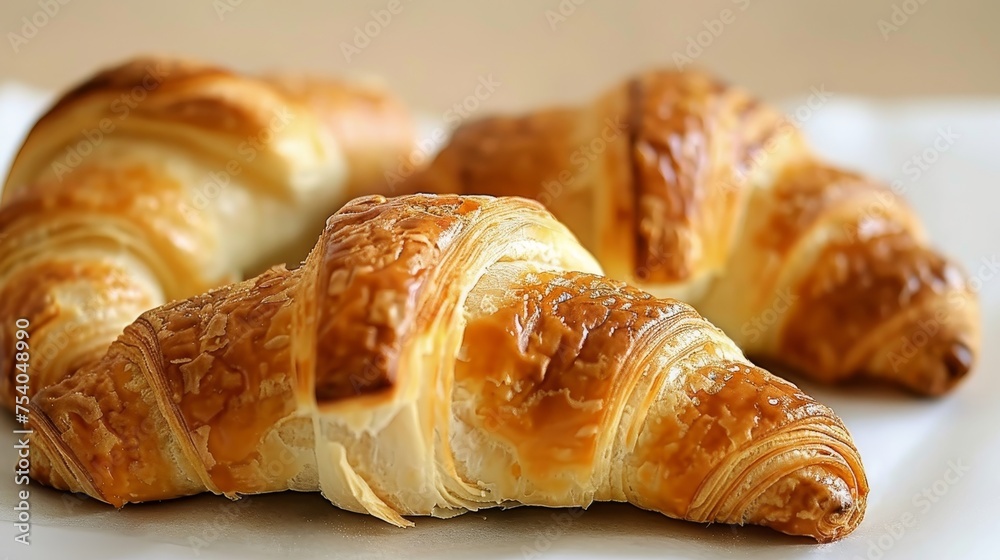 Delicious closeup view of freshly baked french croissant   exquisite pastry photography
