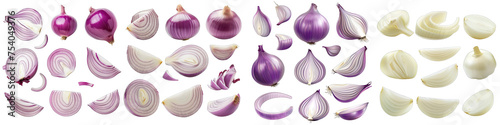 Collection of delicious onion pieces  Hyperrealistic Highly Detailed Isolated On Transparent Background Png File