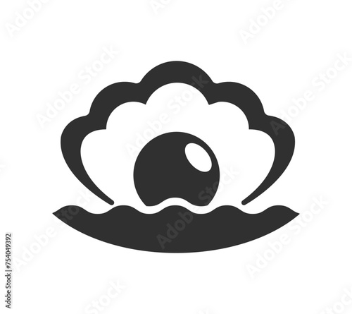 Pearl oyster shell black icon vector illustration
