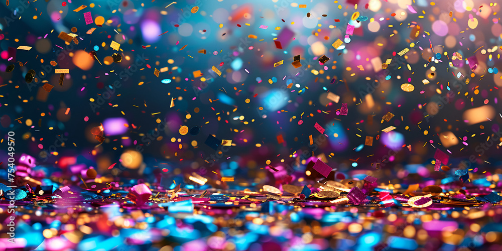  Abstract festive blue bokeh background of defocused sparkle Colorful confetti in front of colorful background with bokeh for carnival Art Illustration.