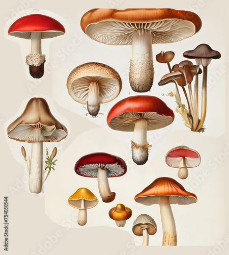 Set of mushrooms on a white background. Realistic vector illustration.