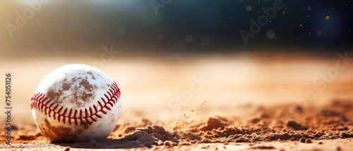 A baseball ball is up on a dirt in a stadium field created with Generative AI Technology