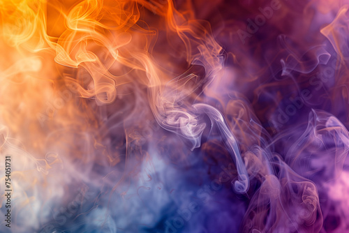 A colorful smoke pattern with blue, red, and purple hues. The smoke is swirling and twisting, creating a dynamic and energetic atmosphere