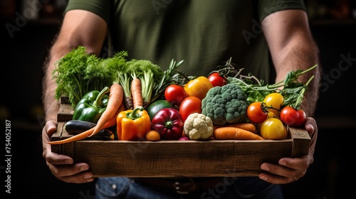 Man Holding Fresh Organic Vegetable Box