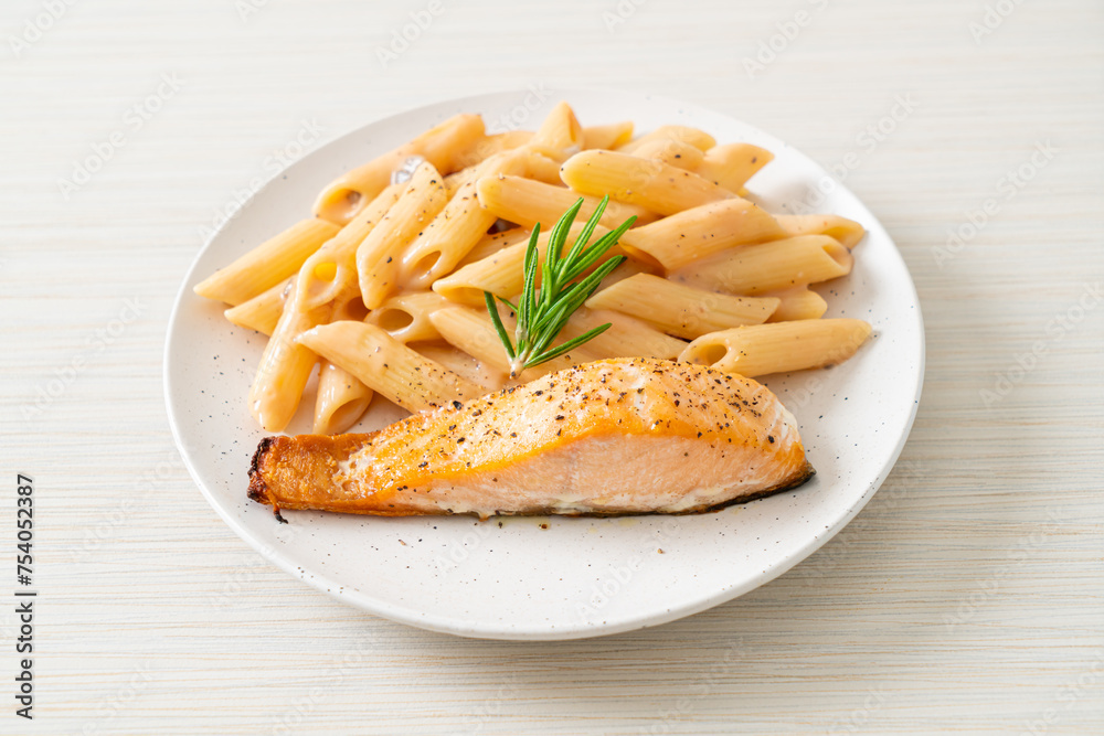salmon with penne pasta cream sauce salmon with penne pasta cream sauce