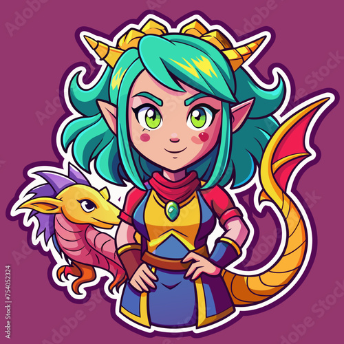 Fire Breathing Fashion Attitude Meets Fantasy- tshirt sticker merging a fashionable girl with a dragon motif  blending attitude with fantasy for a trendy look