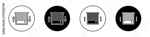 Jalousie Icon Set. Window shutter blind vector symbol in a black filled and outlined style. Rolling Curtain Privacy Shade Sign. photo