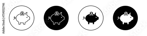 Piggy Bank Icon Set. Piggy bank save money vector symbol in a black filled and outlined style. Savings Accumulate Sign. photo