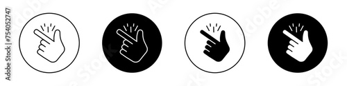 Finger Snapping Icon Set. Hand Finger snap easy vector symbol in a black filled and outlined style. Instant Magic Sign.