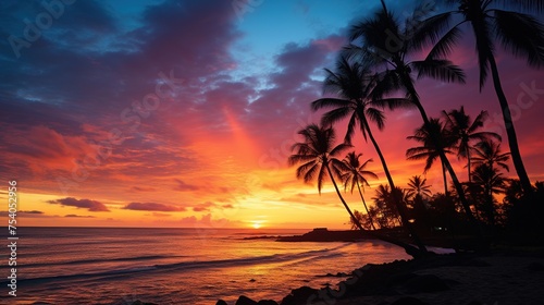 Silhouette of Palm Trees Against Radiant Tropical Sunrise