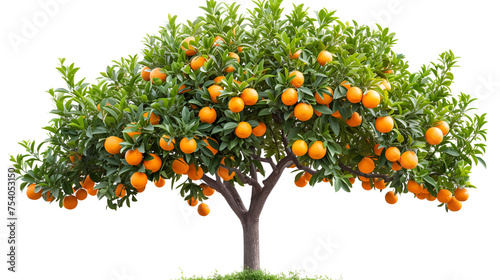 Orange tree with ripe delicious oranges  on white background.  generative ai
