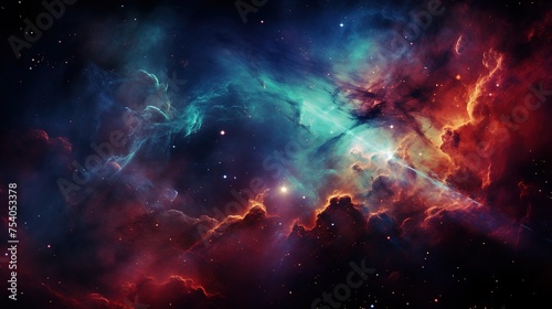 Vibrant Cosmic Nebula in Colorful Space Galaxy © kakak