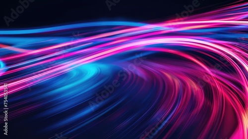 Pink and blue abstract background with light trails of elliptical shape Generative Ai 