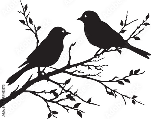 Wallpaper Mural Set of Birds on a Tree branch black silhouette isolated white background Torontodigital.ca