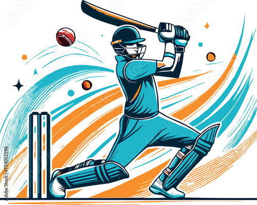 Young cartoon characters energetic player hit the ball at cricket tournament vector illustration generated by Ai