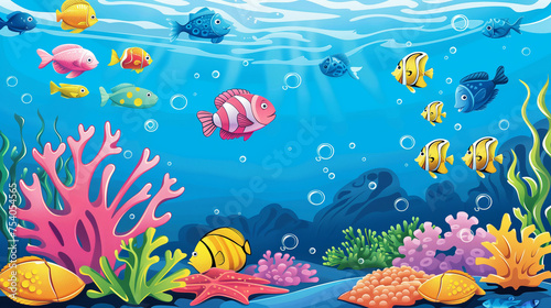 Colorful Sea life cartoon background 