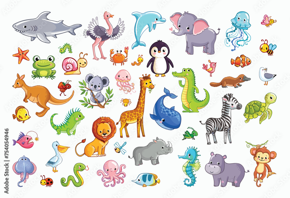 Animal collection set vector cartoon illustration