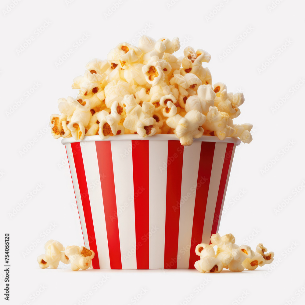 popcorn with butter in paper bucket in cinema entertainment isolated on white background popcorn with butter in paper bucket in cinema entertainment isolated on white background