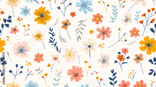 Seamless ditsy floral pattern with cute little flowers on white 