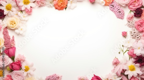 Roses and flowers framed in love: a beautiful floral with white Background.