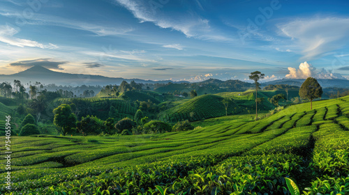 View of beautiful green tea plantations