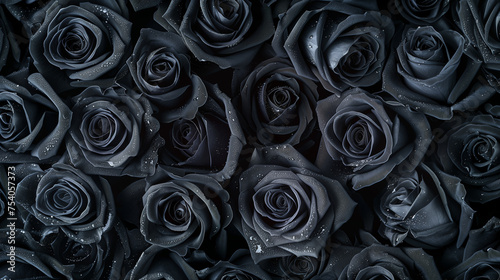 Black roses background top view