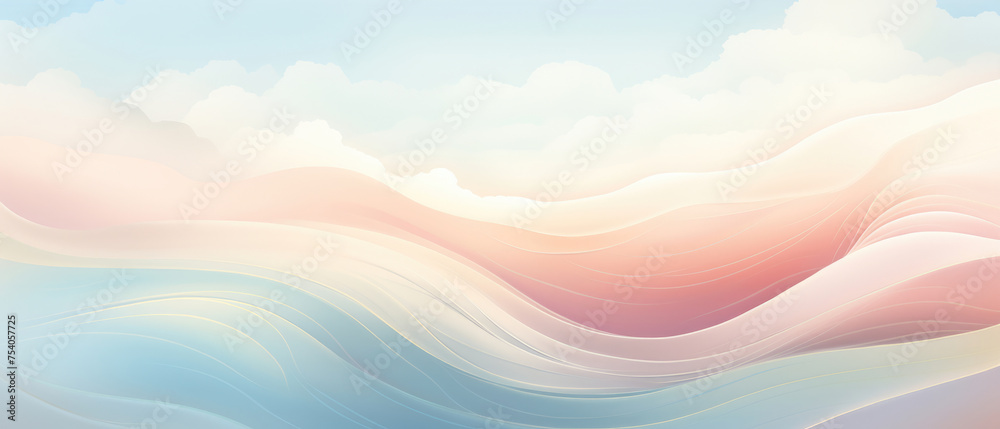 abstract soft cloud serenity background in calm pastel colors with wavy lines and shadows created with Generative AI Technology 