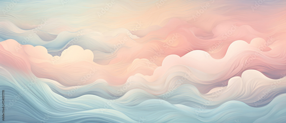 abstract soft cloud serenity background in calm pastel colors with wavy lines and shadows created with Generative AI Technology 