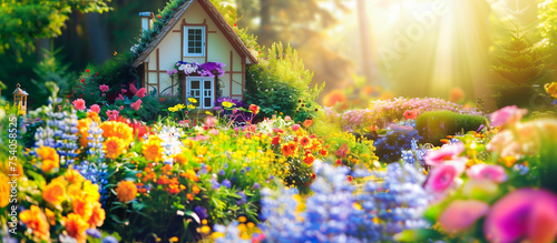 flowers blossom in the home garden spring background