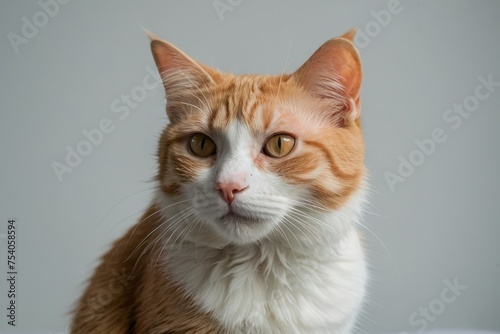 The red white cat on white studio