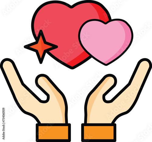 Heart in hand symbol, sign, icon, logo template for charity, health, voluntary, non profit organization, isolated on white background, vector illustration
