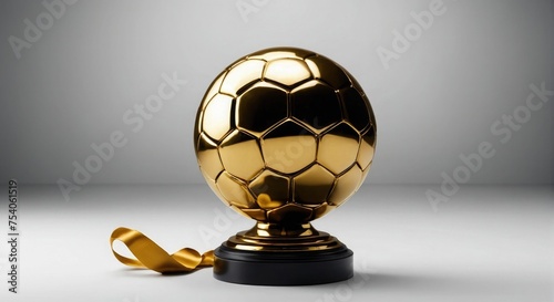 golden scorer ball on gray background . winning trophy  photo