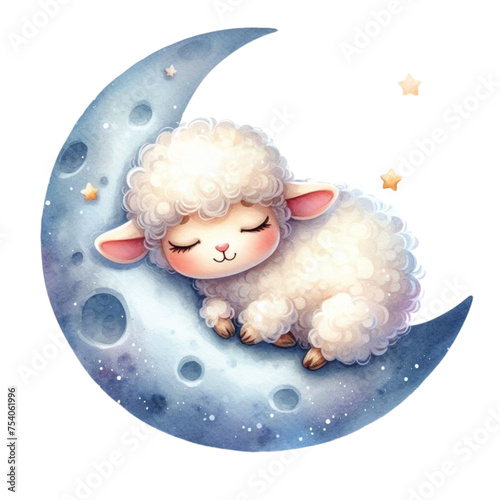 sheep sleeping on the moon clipart watercolor