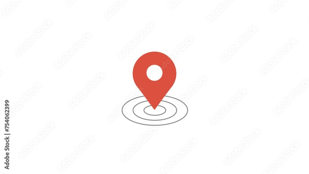 red map pin drop down bouncing showing location isolated white ...