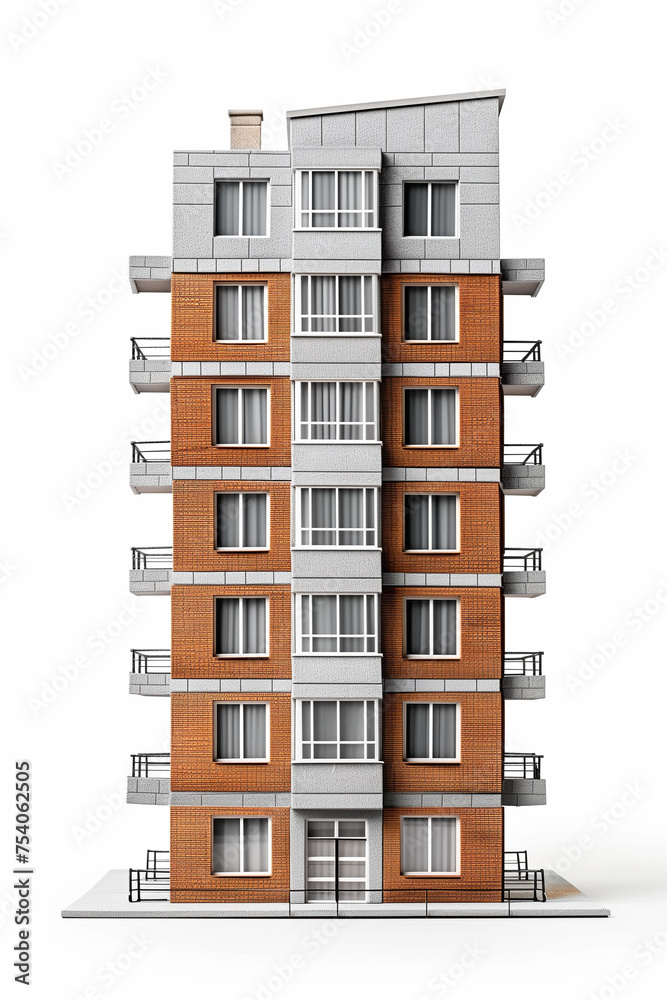 Apartment Building Isolated on White Background 