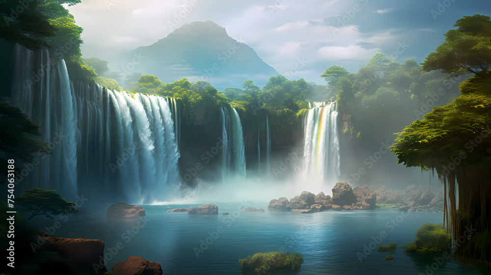 Fototapeta premium A majestic waterfall cascading down the mountainside