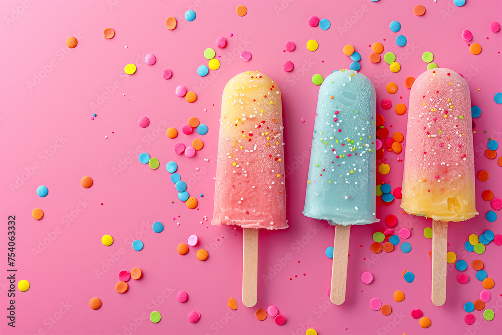 Colorful popsicles on pink background Colorful popsicles on pink background
