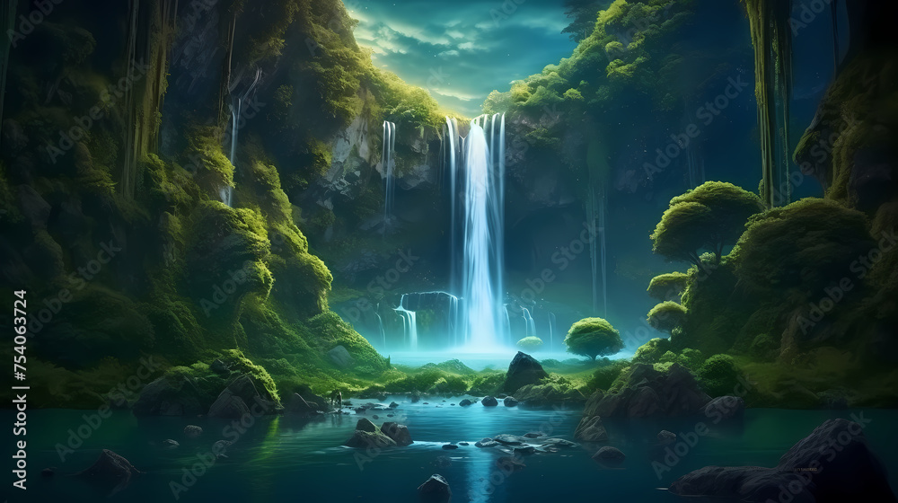 custom made wallpaper toronto digitalA majestic waterfall cascading down the mountainside